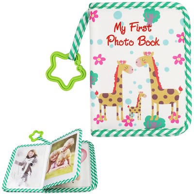 JHUBERS- Babyalbum Zacht - Babyfotoalbum - Eerste Jaar - 4x6 Inch - 17 Foto's - Groen - Bijtring voor Peuters - Fotoalbum