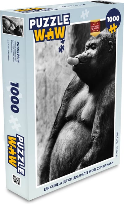 Puzzel Een Gorilla eet op een aparte wijze zijn banaan - Legpuzzel - Puzzel 1000 stukjes volwassenen