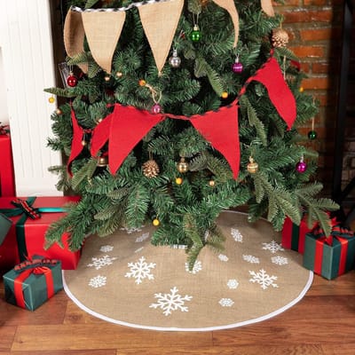 Kerstboomdeken 75cm - Ronde kerstboomrok in khaki met witte sneeuwvlokken voor kerstdecoratie en warmte