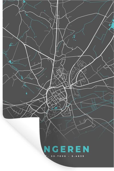 Muurstickers - Sticker Folie - Plattegrond – Tongeren – Blauw – Stadskaart - Kaart - 20x30 cm - Plakfolie - Muurstickers Kinderkamer - Zelfklevend Behang - Zelfklevend behangpapier - Stickerfolie