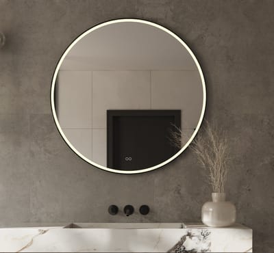 Schaere - Ronde Badkamerspiegel - LED Verlichting - Spiegel Verwarming - Touch Sensor - Dimfunctie - Mat Zwart Frame - 100x100 cm