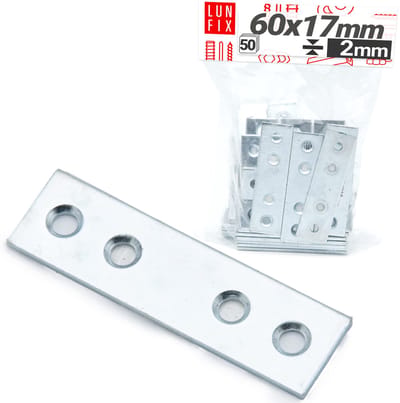 LUN FIX - Meubel vlakverbinder - 60x17x2mm - 50er set - verzinkt zilver