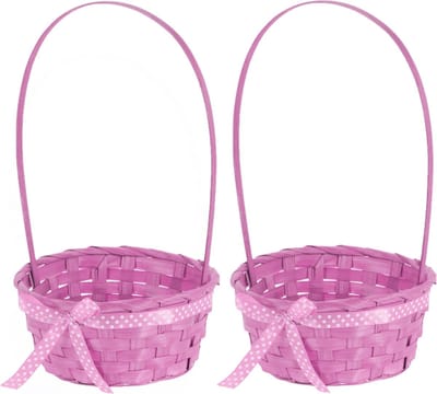Excellent Houseware Rieten mandje met hengsel - 2x - roze - 21 x 39 cm - Opbergen - Paaseieren mandje