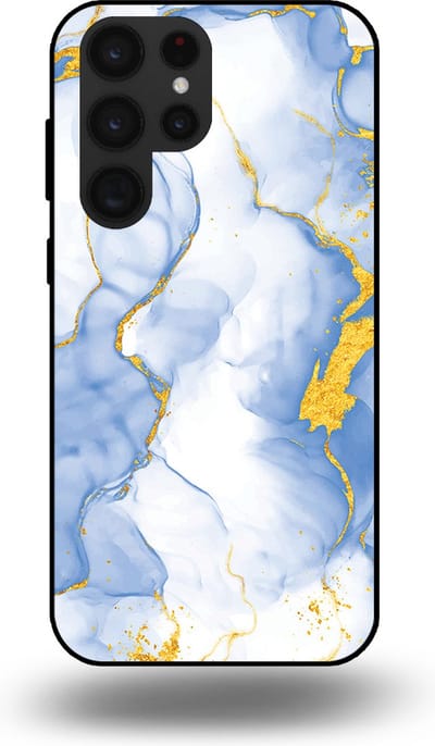 Smartphonica Telefoonhoesje Geschikt voor Samsung Galaxy S22 Ultra met Lichtblauw Goud Marmer Opdruk - TPU Backcover Case Lightblue Gold Marble Design geschikt voor Samsung Galaxy S22 Ultra