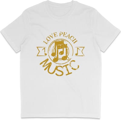 Heren Dames T Shirt - Print en Tekst: Love Peace Music - Wit - XS