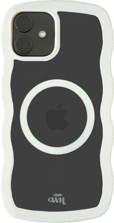 xoxo Wildhearts Magnetische Wavy Case - Creme telefoonhoesje - Geschikt voor iPhone 12 MagSafe - Golvend hoesje - Wolken hoesje - Schokbestendig - Cloud Case met magneet ring - Silicone case - Transparant / Creme / Beige