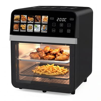 Zerova Heteluchtfriteuse - Heteluchtoven - Oven - Bakoven - Braadoven - 360° Heteluchtcirculatie - Timer - Touchscreen - Zwart