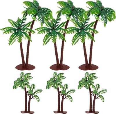 6 Stuks Miniatuurpalmen van Kunststof voor Landschapsmodellen en Diorama's, Groene Palm en Kokosnootboom voor Modelspoorbaan en Doe-Het-Zelf Decoratie