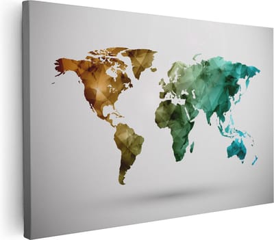 Artaza Canvas Schilderij Wereldkaart Geometrisch - 30x20 cm - Klein - Muurdecoratie Wereldkaart - Wanddecoratie Woonkamer - Kamer Accessoires