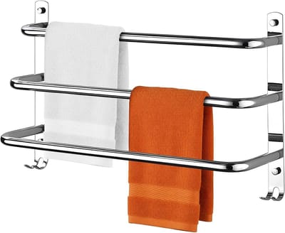 Drie-laags handdoekenrek van roestvrij staal met haken voor badkamer, keuken en toilet - wandmontage, 63 cm, chroomafwerking