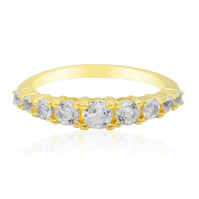 Cavill - Zilveren ring met witte topaas - 925 Sterling Zilver Verguld - 9 Nigeriaanse witte topaas rond geslepen - elegante chique ring vrouw