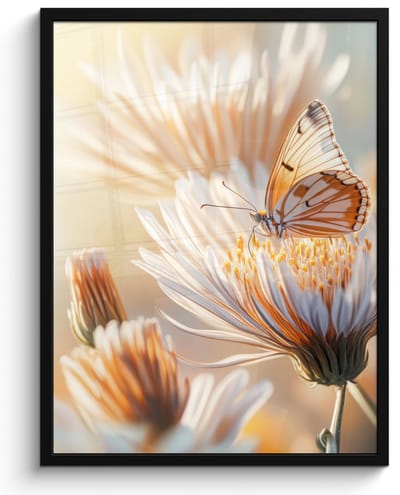 Poster in lijst - Fotolijst 50x70 cm - Posters - Vlinder - Bloem - Oranje - Posterlijst zwart - Decoratie - Wanddecoratie woonkamer - Muurdecoratie slaapkamer