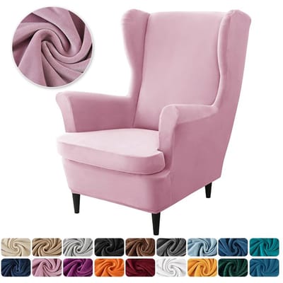 Fluwelen Oorfauteuilhoes Elastisch Effen Kleur Oorfauteuils Slipcover met Zitkussenhoes Stretch Spandex Leunstoelhoezen