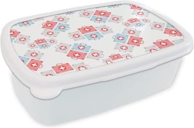 Broodtrommel Wit - Lunchbox - Brooddoos - EHBO Koffer - Abstract - Patroon - 18x12x6 cm - Volwassenen