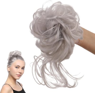 Haarstukje met elastiek - Rommelige knot - Direct volume - Synthetische vezel - 45 gram - Wit