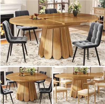 Telescopische Eettafel, Uitschuifbare Eettafel, Eetkamertafel, Keukentafel, Balkontafel, Houten Eettafel - Ronde Eettafel, Uitschuifbaar tot Ovaal, 118-158 cm, Biedt Plaats aan Maximaal 6 Personen-Brown