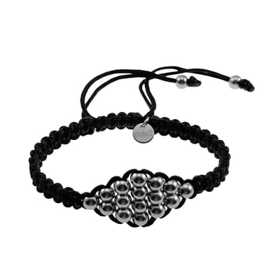 16cm tot 21cm Armband Unisex - RVS Zilverkleur - Zwarte Gewaxte Nylon Armband - Macramé Armband - Verstelbaar - Handgemaakt