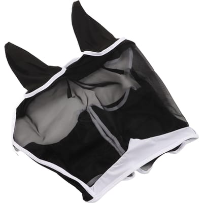 Masque anti-mouches en maille élastique avec protection UV, détachable et respirant, avec oreilles pour chevaux L noir