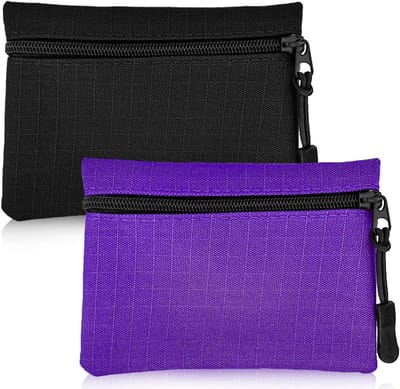 Zwarte en Paarse Mini Portemonnee voor Vrouwen en Mannen, Compacte Zipper Wallet, Ideaal als Muntentas en Cadeau voor Jongeren