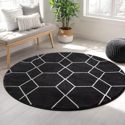 Muratap Trellis uni rond effen laagpolig vloerkleed modern 120 cm rond
