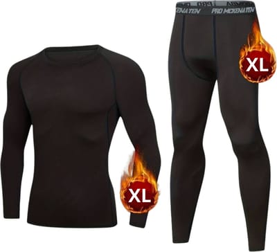 Bovista Thermokleding - Thermo - Thermoshirt - Thermobroek - Beenverwarmers - Heren - Fleece - Set - Broek + Shirt - Zwart - Maat XL