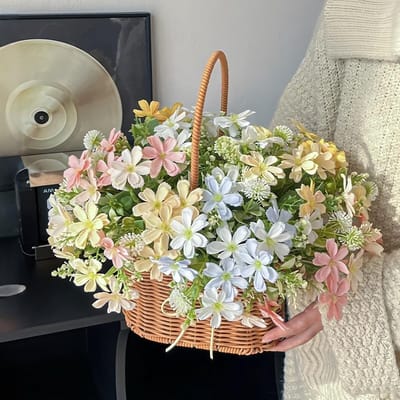 Dailygoods- Kunstbloemen 6 Stelen - Veelkleurige Madeliefjes - Zijdebloemen Voor Buiten - Bruiloft/Feest - Onderhoudsarm/Duurzaam - Flexibele Stelen - Nep Bloemen