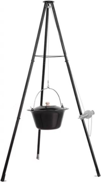 Hongaarse Goulashketel - Braadpan - Stoofpot - Geëmailleerd met Telescopisch Statiefframe, Kettinghoogteverstelling en Deksel - Ideaal voor Goulash en Soep - 10L