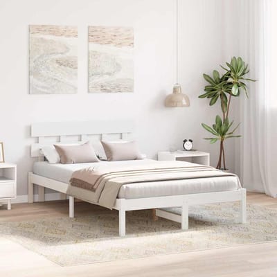 vidaXL - Bedframe - met - hoofdeinde - Wit - 120 - x - 190 - cm - Massief - grenenhout