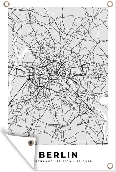 Muurdecoratie Duitsland - Stadskaart - Plattegrond - Berlin - Kaart - 120x180 cm - Tuinposter - Tuindoek