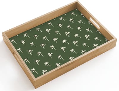 Dienblad hout 40x30 cm - Schootdienblad - Palmboom patroon - Groen - Beige - Zomer - Borrelplank rechthoek - Plateau dienbladen