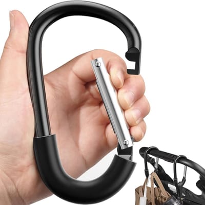 Pram Clips voor het Ophangen van Tassen en Boodschappen, Kinderwagen Accessoires, Zwart, 1 Stuk, Handig en Duurzaam