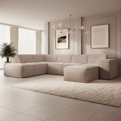 Meubella - Hoekbank Monet XL - Beige - Stof - Rechts