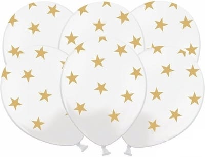 Witte ballonnen met gouden sterren - 6 st - kerst / oud en nieuw versiering