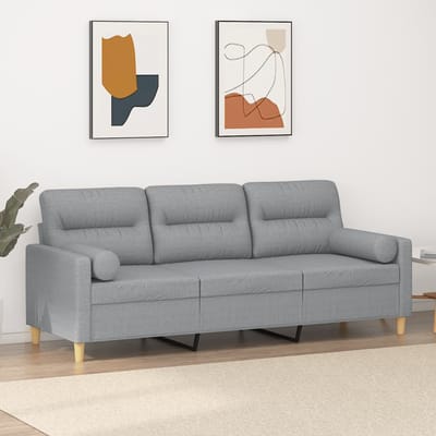 vidaXL - Driezitsbank - met - sierkussens - 180 - cm - stof - lichtgrijs