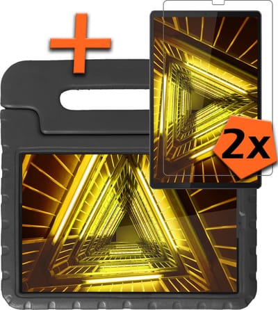 Hoesje - Geschikt voor Lenovo Tab M10 FHD Plus (2e / 2nd Generatie) - Met 2x Screenprotector - Kinderhoes Shockproof Bumper - Kidsproof Case - Tablet Hoes - Kinder Hoes Cover - Zwart