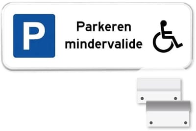 Parkeerbord Mindervalide - Weerbestendig Aluminium - 40x15 cm - Bevestiging: Met muur-/ wandmontage beugels
