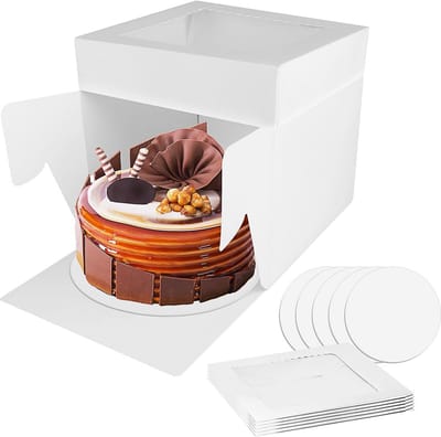 Set van 5 Hoge Kartonnen Taartdozen met Venster voor Transpor