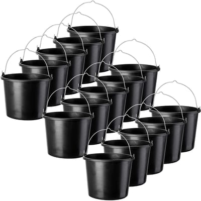 KADAX 15 stuks bouwemmer, 12 l, mortelemmer van kunststof, wateremmer voor tuin, bouwplaats, zwarte emmer, stabiele cementemmer, mortelbak, poetsemmer, metselbak (15)