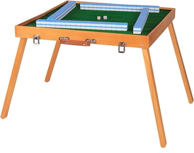 Opvouwbare Mahjong tafel - Draagbare spel tafel - Tafelspel spelen - Koffermodel met opbergruimte - 50 x 50 cm - Blauw