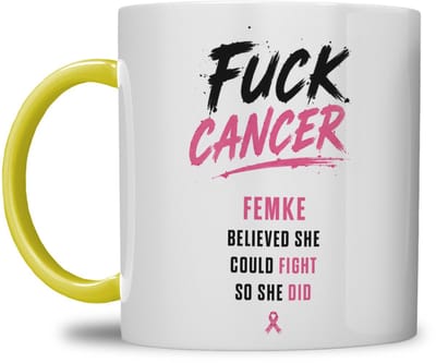 MOK | FUCK CANCER | ROZE BLOEM DESIGN | GEPERSONALISEERD MET NAAM | GEEL