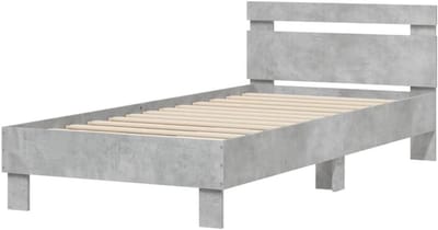 Bedframe met hoofdeinde - Bed ombouw eenpersoonsbed - Goede nachtrust - Stevige lattenbodem - 90x200 cm - Betongrijs