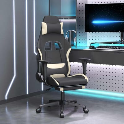 vidaXL - Gamestoel - met - voetensteun - en - massagefunctie - stof - zwart - en - rood