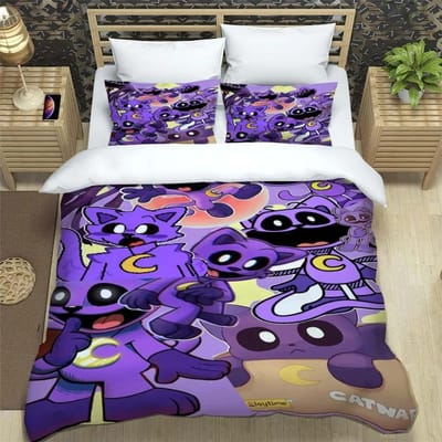 3D-print Anime Lachende Dieren CATNAP DOGDAY Beddengoedset Gloednieuwe Coole Anime Quilthoes Kussensloop Leuke Cartoon Kinderen Cadeau 70x133cm 2pcs