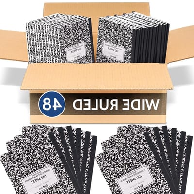 Compositie Notitieboek - Schrift Leren - School Werk - Stevige Genaaide Binding - 48 Stuks - Zwart Marmer