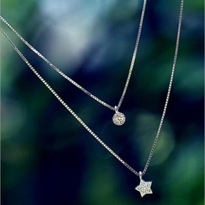 Collier avec pendentif en argent sterling 925, noble et exquis, incrusté d'étoiles, chaîne à double clavicule, magnifique, XL142 gray