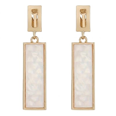 Witte oorclips dames rechthoekige hanger met parelmoerlook clip on oorbellen zonder gaatjes geometrische hangende oorclips rechthoekig design niet doorboorde oorbellen statement sieraden