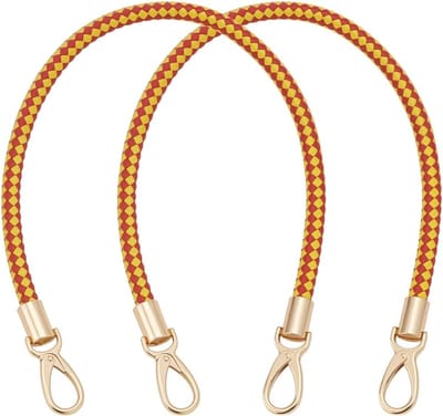 Gevlochten handtasriem set van 2, 61 cm lang, PU-leer, ronde schouderriem, goudkleurige gespen, doe-het-zelf, handtas decoratie, kerstcadeau, geel en rood.