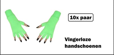 10x Paar handschoenen vingerloos neon groen - Bright - Carnaval thema feest optocht festival party