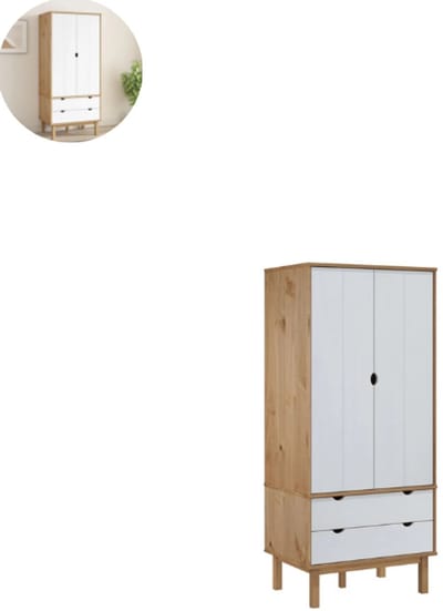 Kledingkast - Slaapkamer - Kledingkasten - Ladekasten - Commode - Organizer - Massief - Bruin en Wit