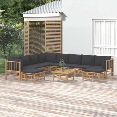 vidaXL - 11-delige - Loungeset - met - kussens - bamboe - donkergrijs